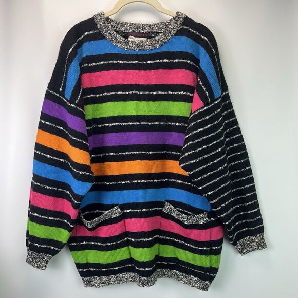 Vintage Esprit Sport Striped Rainbow Sweater Size Medium 80s 90s Knit - Picture 1 of 5